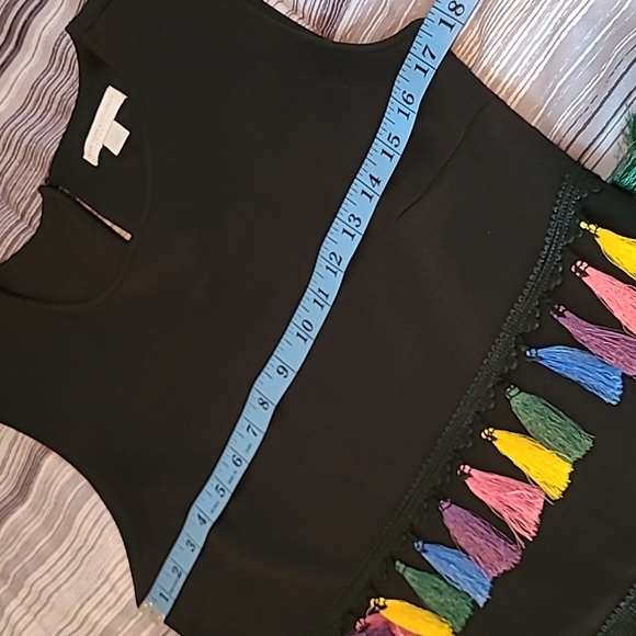 New York & Company Black Sleeveless Pullover Stretch Dress Colorful Tassels M - Picture 12 of 13